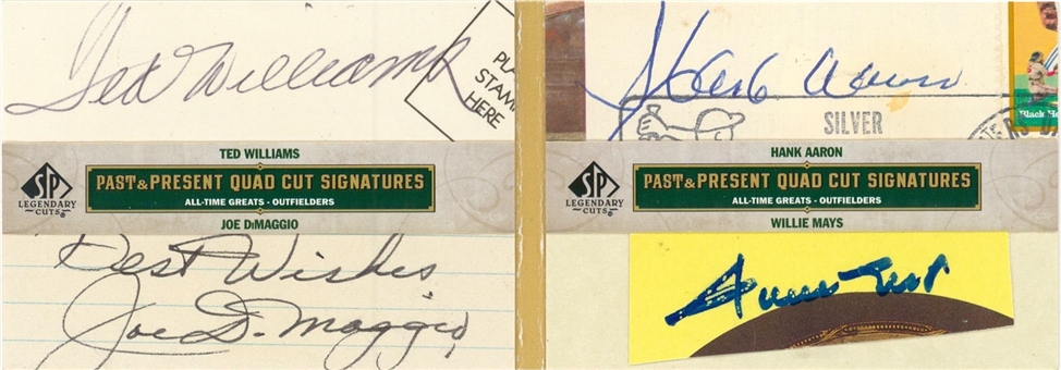 2011 SP Legendary Cuts "Past & Present Quad Cut Signatures" #ADMW All-Time Greats - Outfielders Multi Cut Signatures Card (#1/1) – Featuring Hank Aaron, Joe DiMaggio, Willie Mays and Ted Williams 